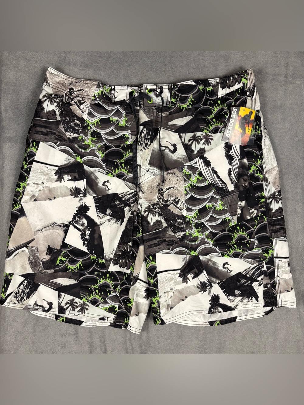 Joe Boxer Men's XL Swim Trunks NWT Board Shorts Green Black Surfing Graphic